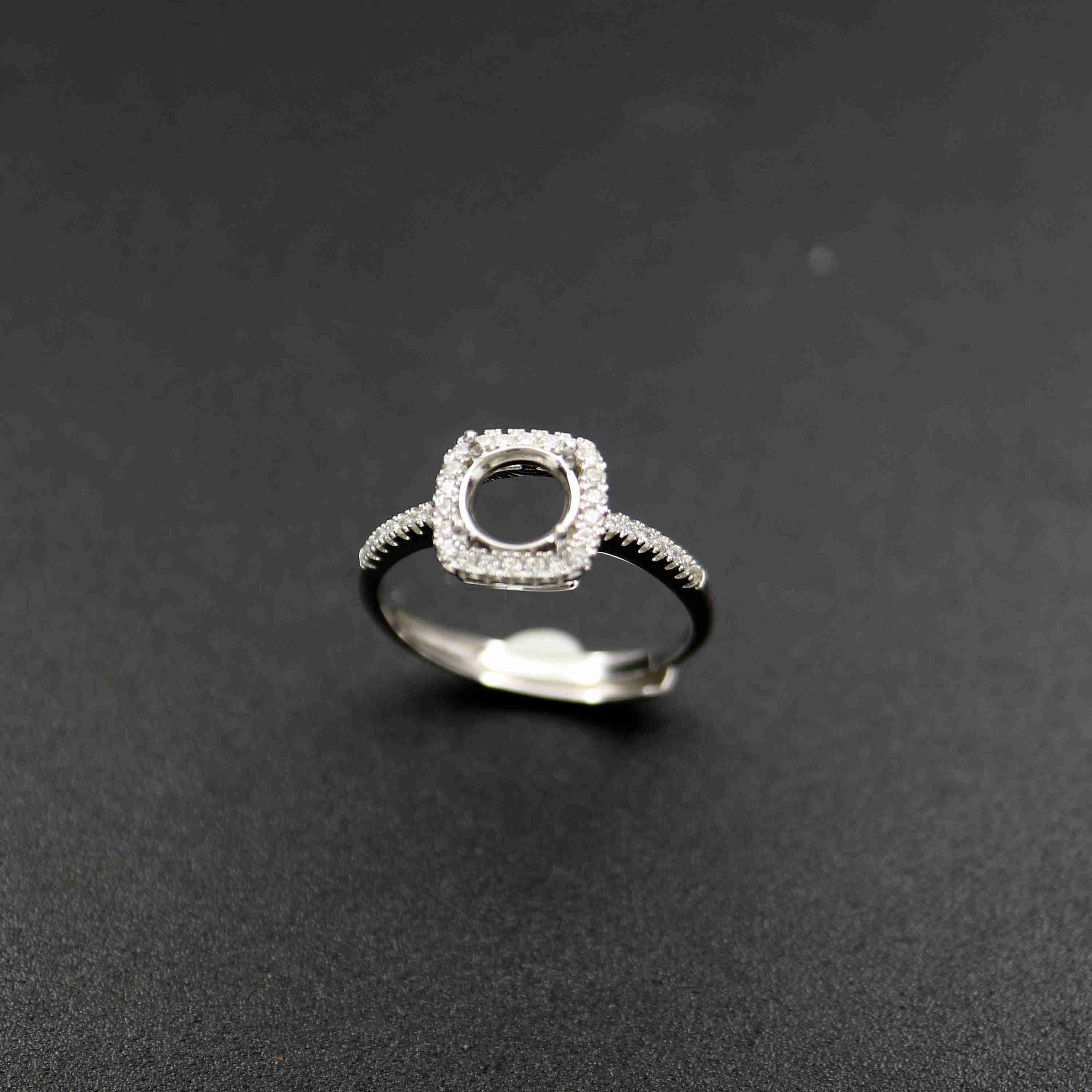 1Pcs 6-8MM Luxury Round Gems Cz Stone Prong Setting Solid 925 Sterling Silver Bezel Tray DIY Adjustable Ring 1214025 - Click Image to Close